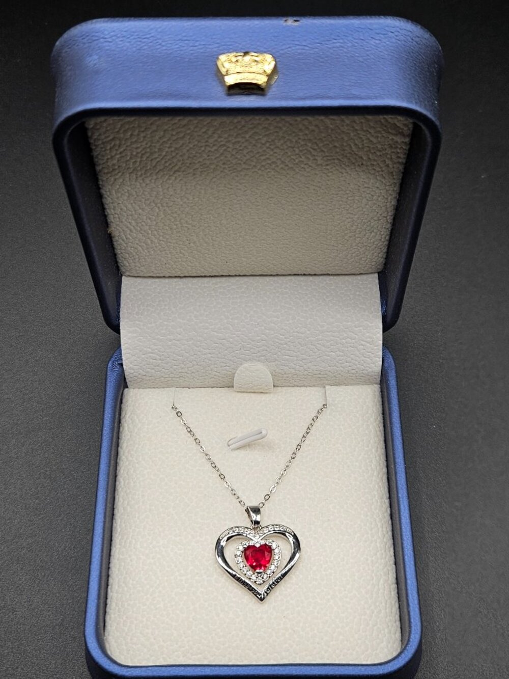 S925 Sterling Silver Red CZ Heart 20in Adjustable Necklace